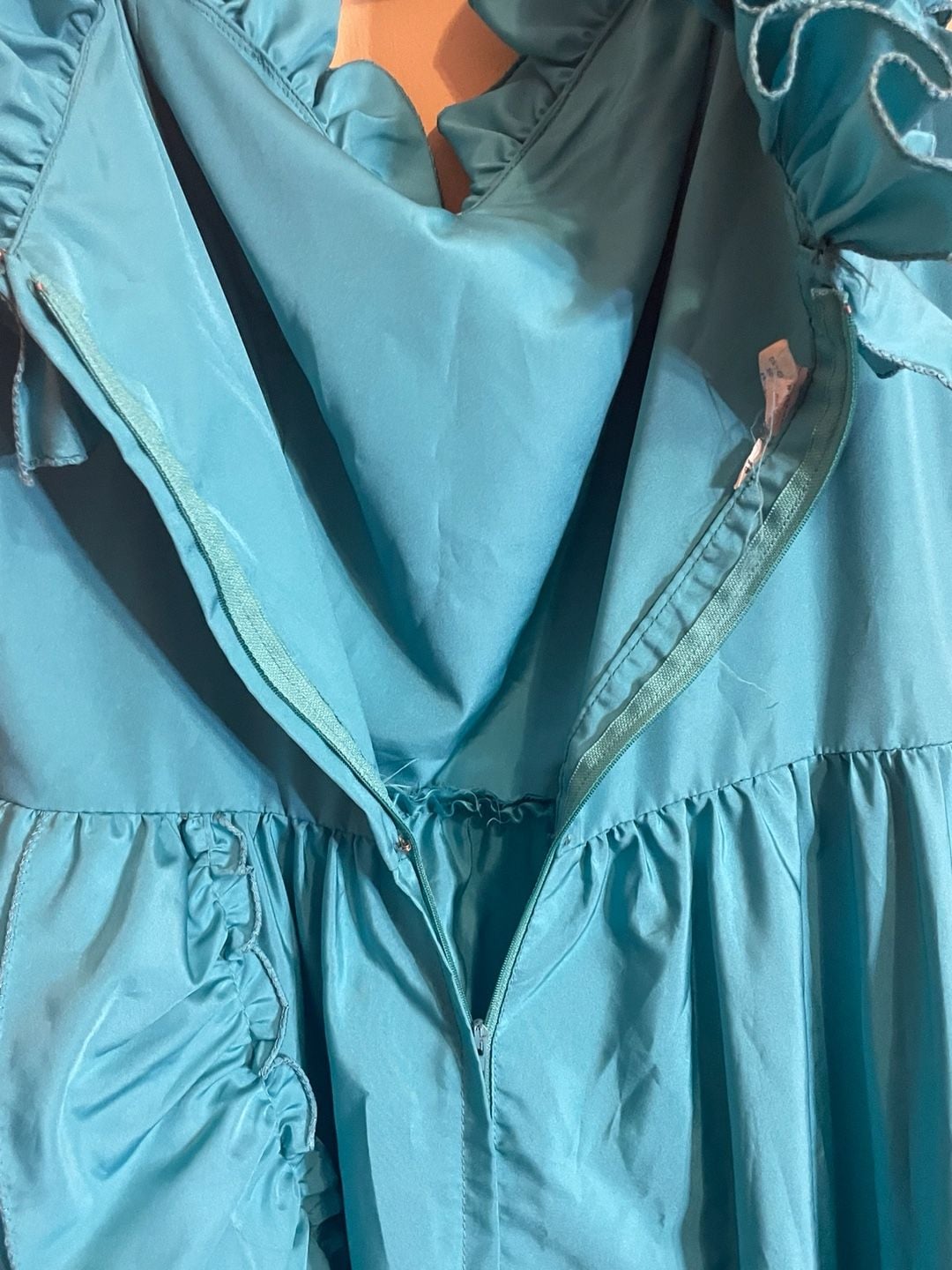 Vintage Ruffled Turquoise Maxi Dress Blue 28in waist 11
