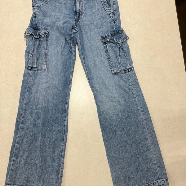 Aeropostale High Rise Wide Leg Cargo Jeans Size XS Reg Light Wash Denim
