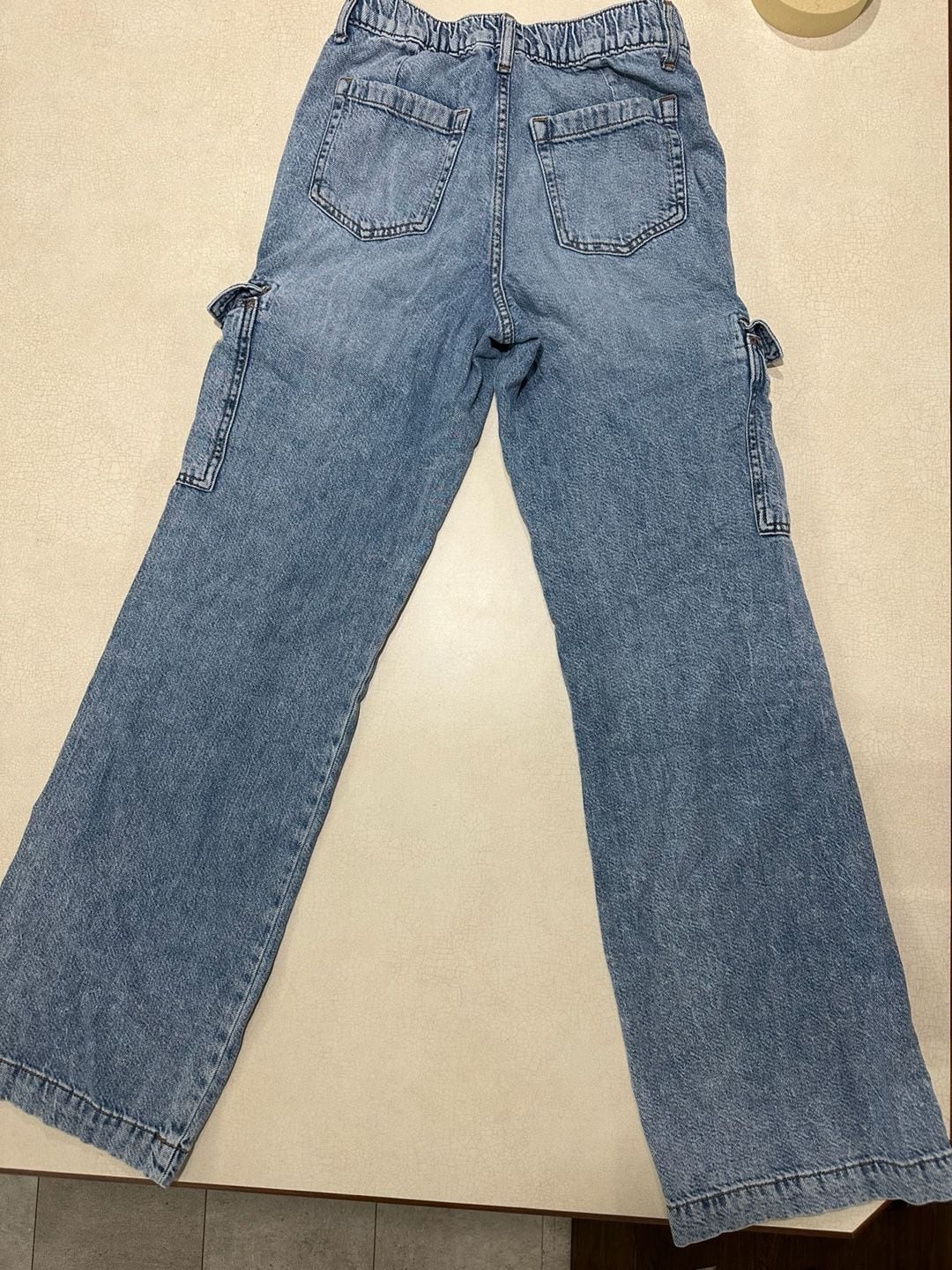 Aeropostale High Rise Wide Leg Cargo Jeans Size XS Reg Light Wash Denim 3