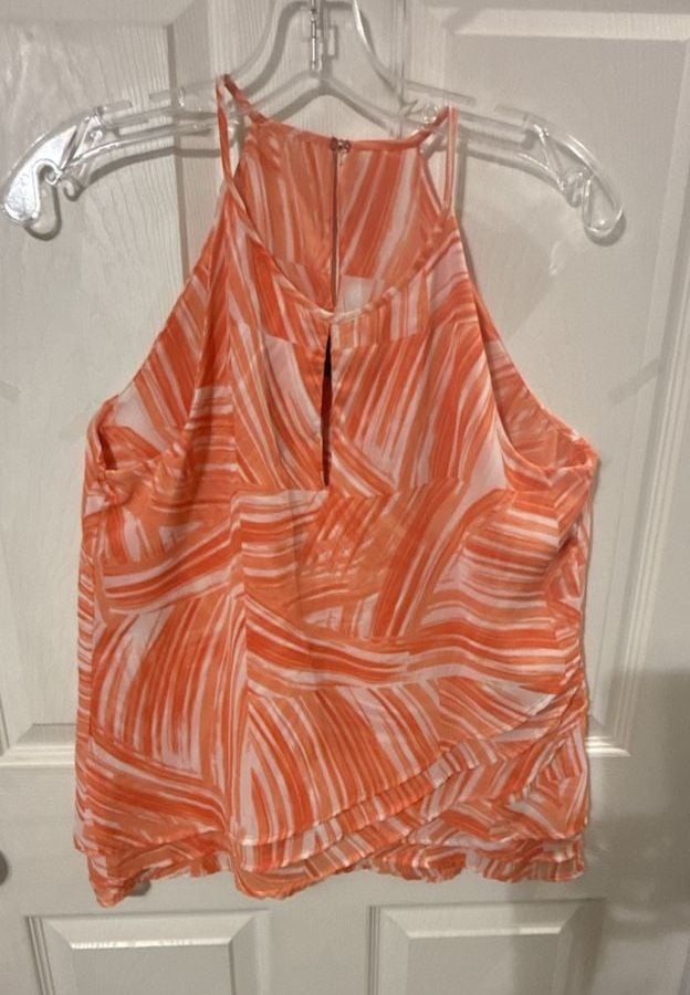 Banana Republic Halter Top Size PM Orange White Printed Sleeveless Blouse 2