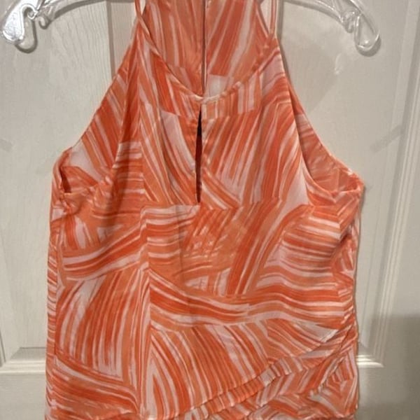 Banana Republic Halter Top Size PM Orange White Printed Sleeveless Blouse