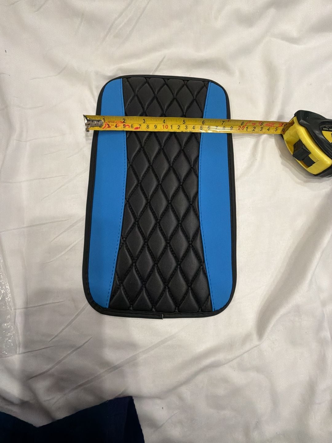 Universal Car Armrest Cushion Center Console Cover Blue Black PU Leather 1