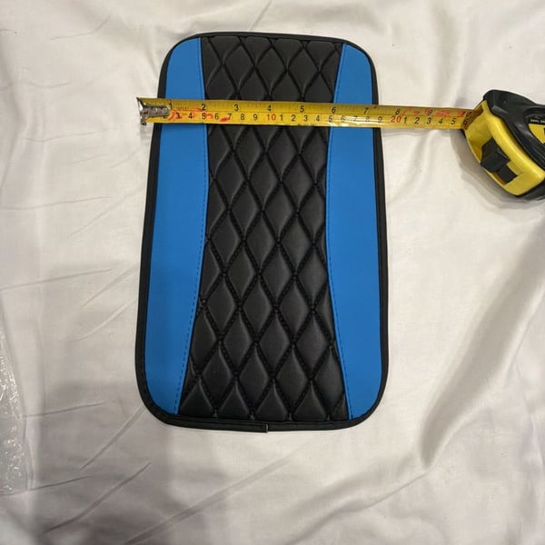Universal Car Armrest Cushion Center Console Cover Blue Black PU Leather