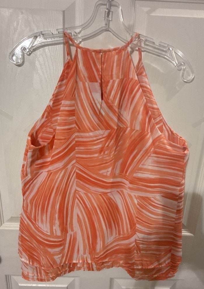 Banana Republic Halter Top Size PM Orange White Printed Sleeveless Blouse 7