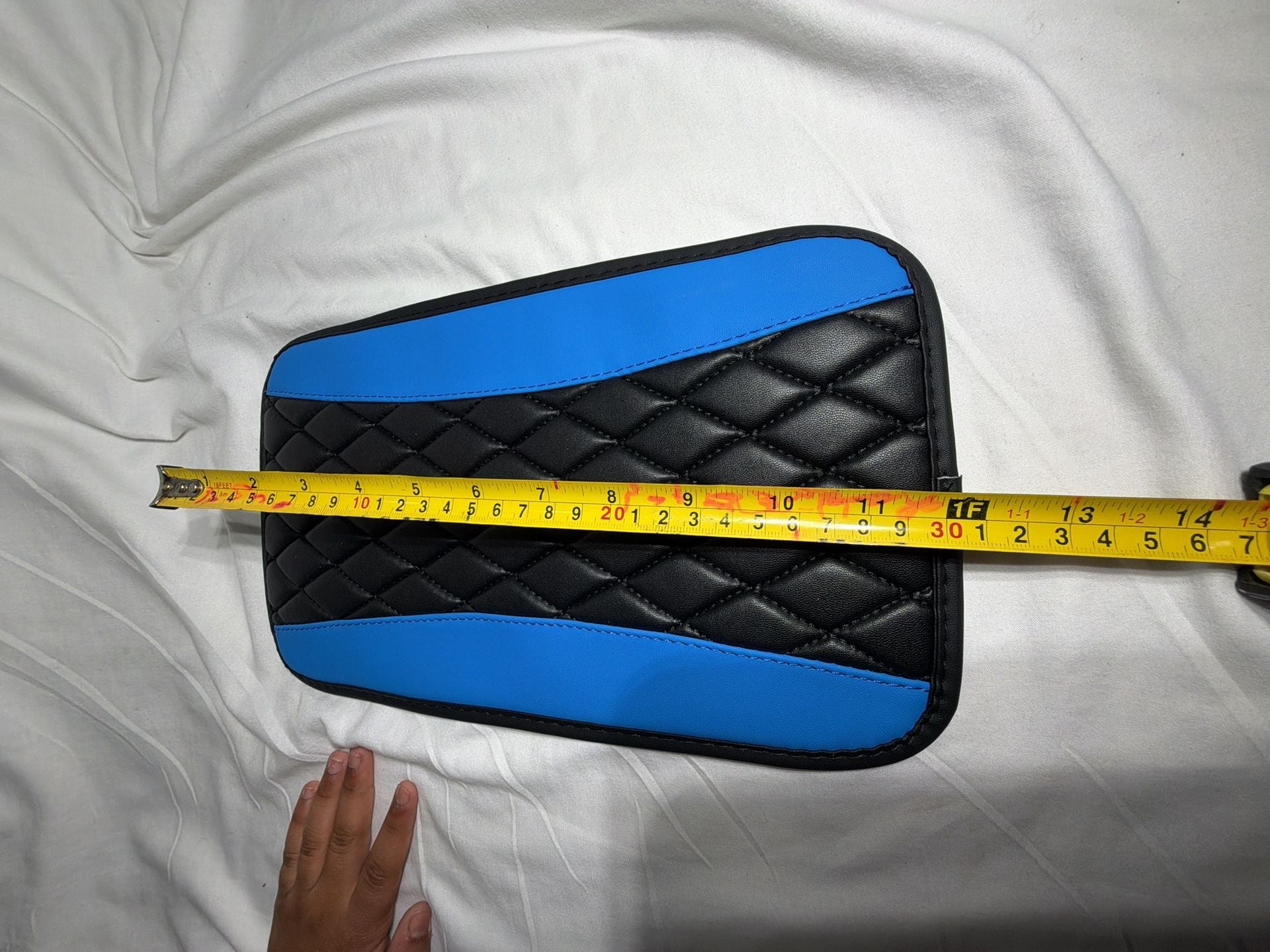 Universal Car Armrest Cushion Center Console Cover Blue Black PU Leather 2