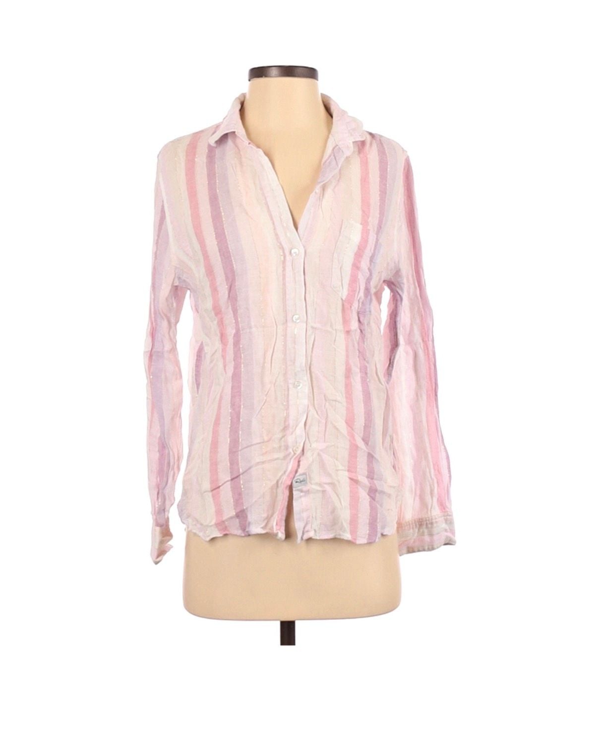 RAILS Charli, sahara stripe, button-up shirt, size Small linen pink women’s 2