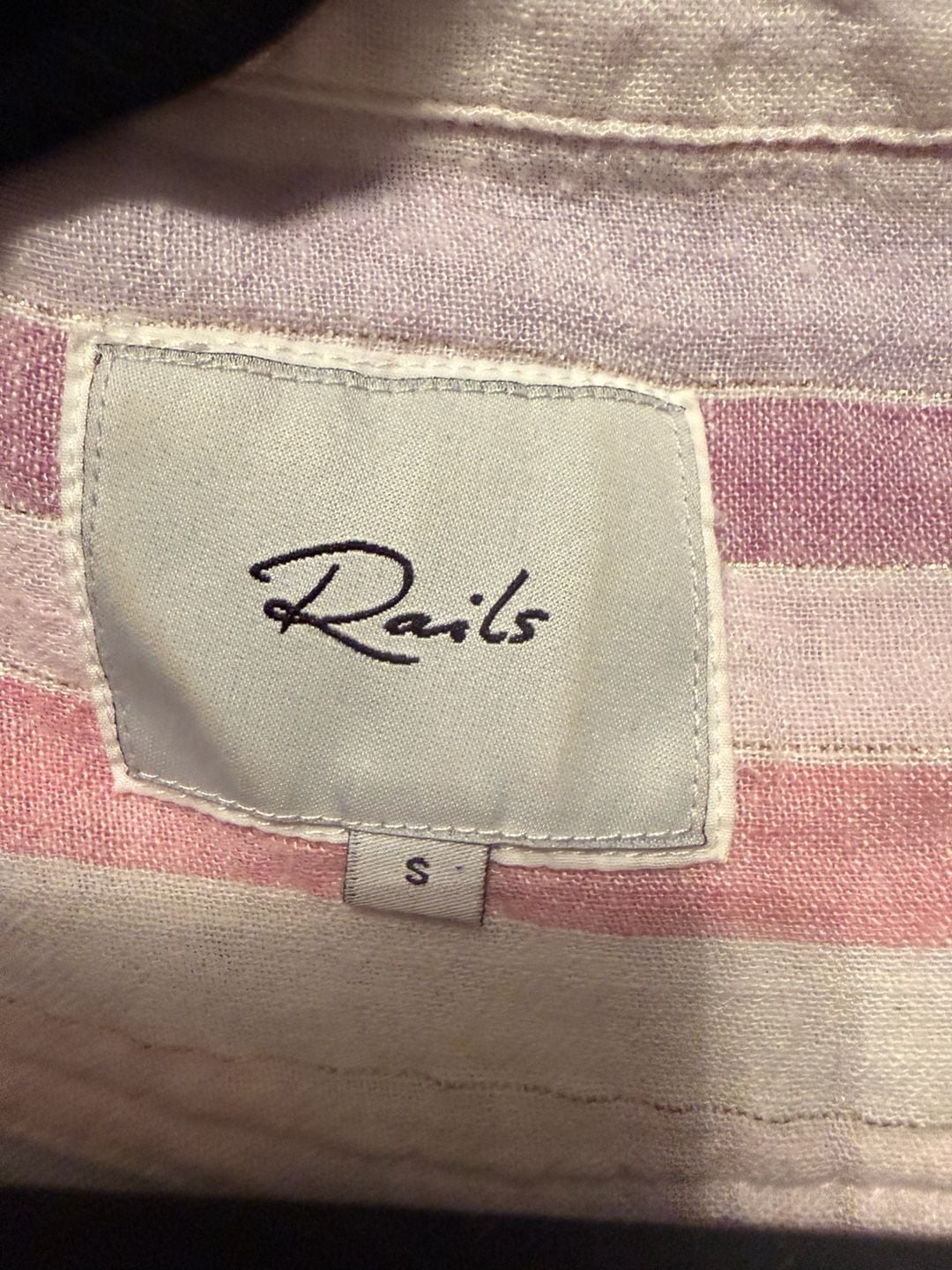 RAILS Charli, sahara stripe, button-up shirt, size Small linen pink women’s 4