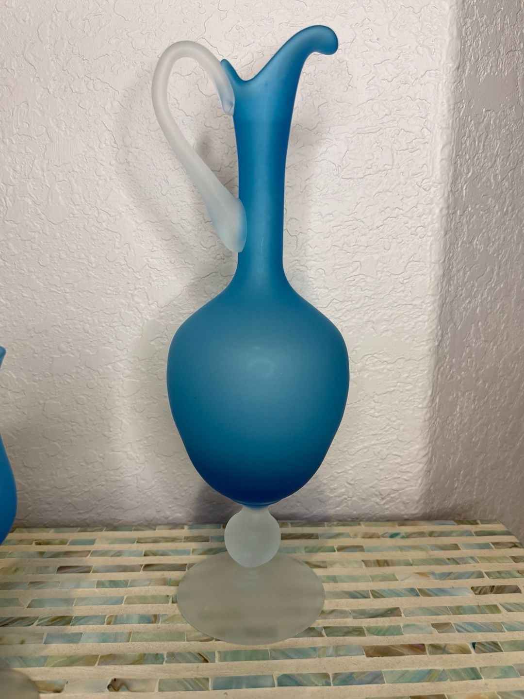 Empoli Frosted Blue Glass Decanter and Stemware Set 2