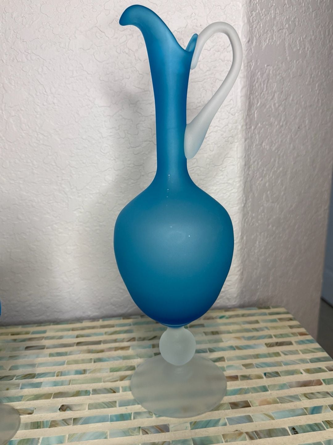 Empoli Frosted Blue Glass Decanter and Stemware Set 3