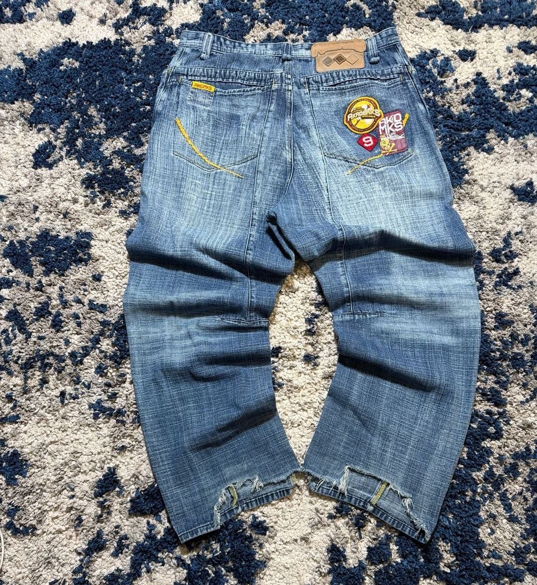 Akademiks Jeans Size 40 Blue Denim Y2K Patches Baggy 4