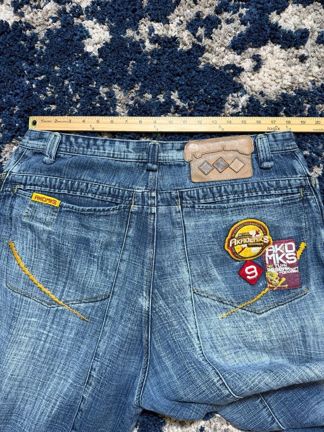 Akademiks Jeans Size 40 Blue Denim Y2K Patches Baggy 8
