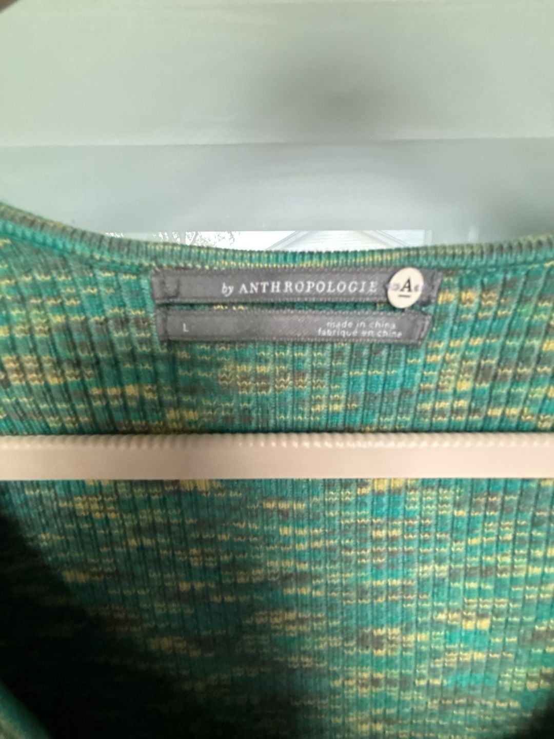 by Anthropologie Ribbed Knit Short Sleeve Sweater Size L Green Yellow 3