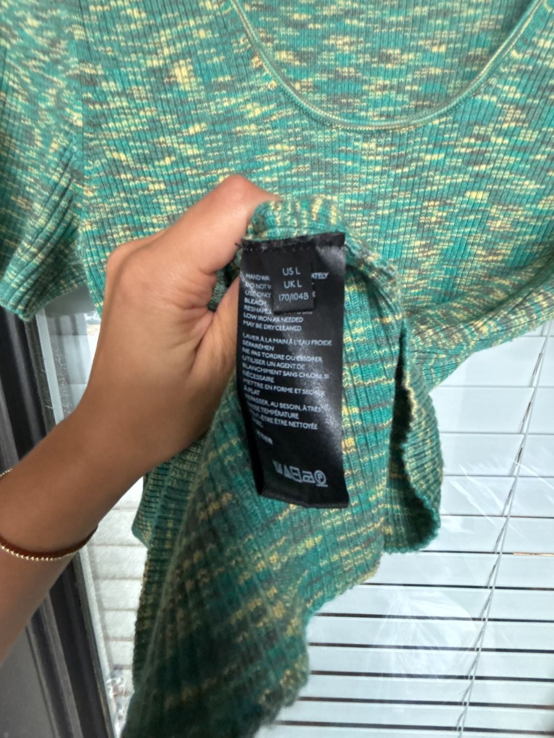 by Anthropologie Ribbed Knit Short Sleeve Sweater Size L Green Yellow 4