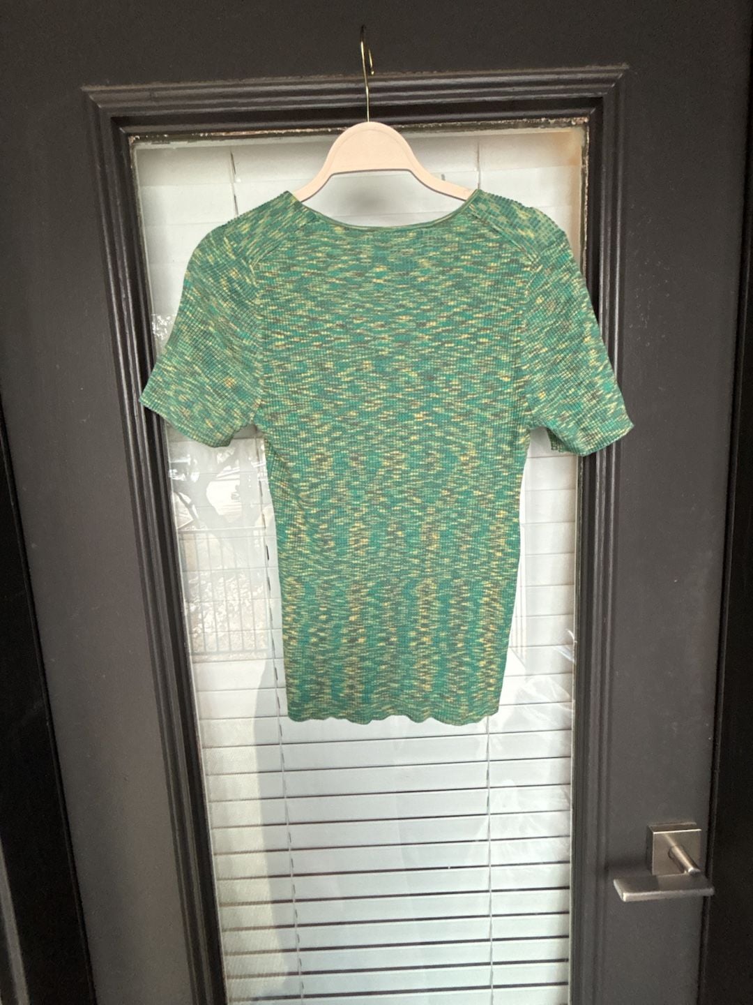 by Anthropologie Ribbed Knit Short Sleeve Sweater Size L Green Yellow 7