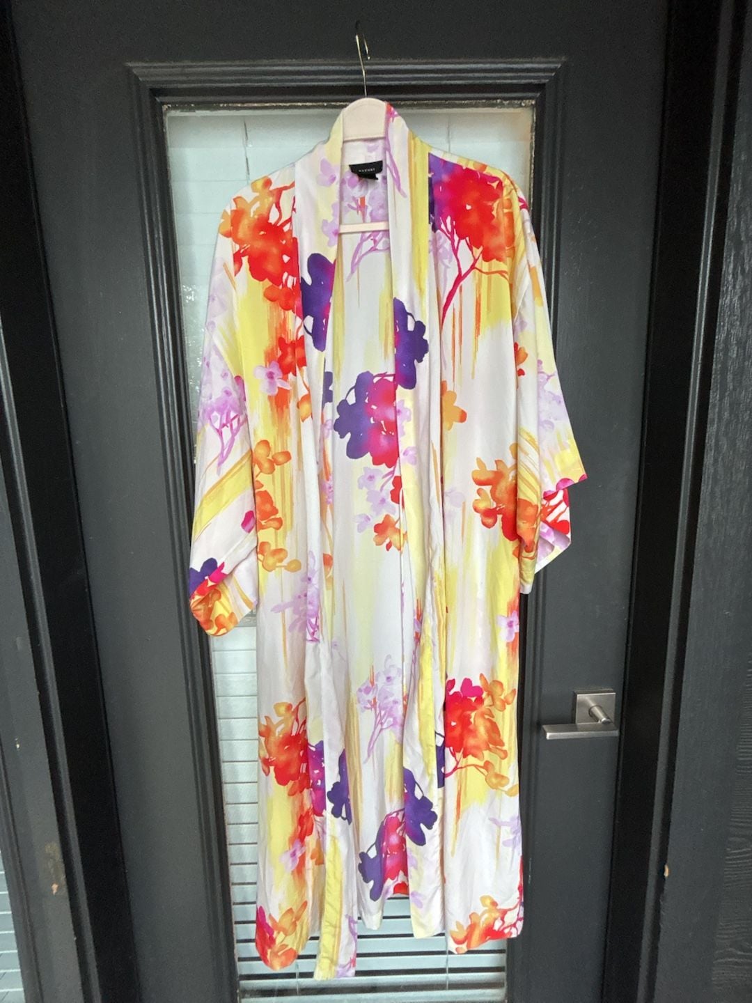 Natori Floral Kimono Robe Size M Multi Color Satin Long 2