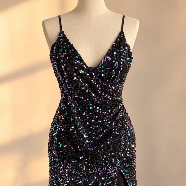 Black Sequin Mini DressHomecoming Formal Cocktail Party Y2K L