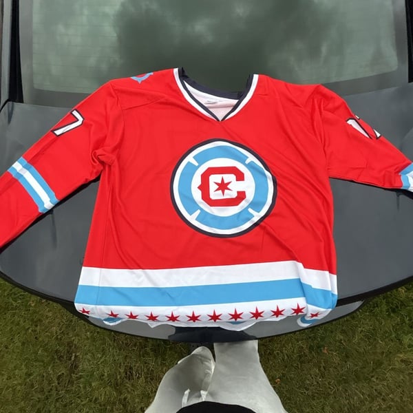 The Promotions Dept. Chicago Fire Hockey Jersey Size AXL Red Pullover