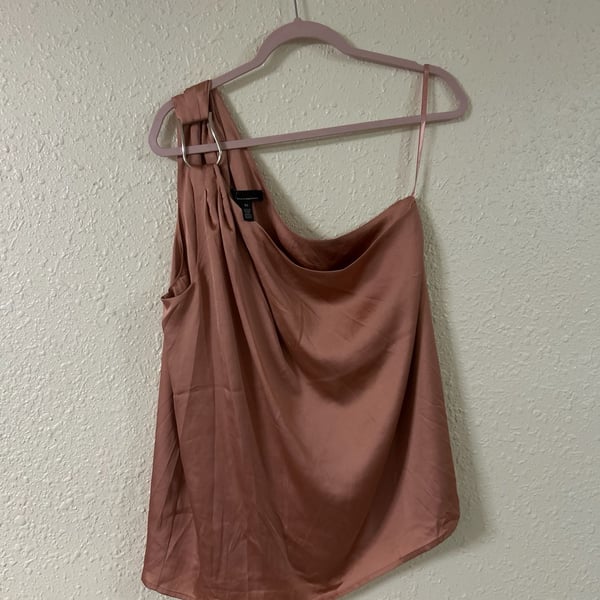 White House Black Market One-Shoulder Ring Top Size XL Pink Satin