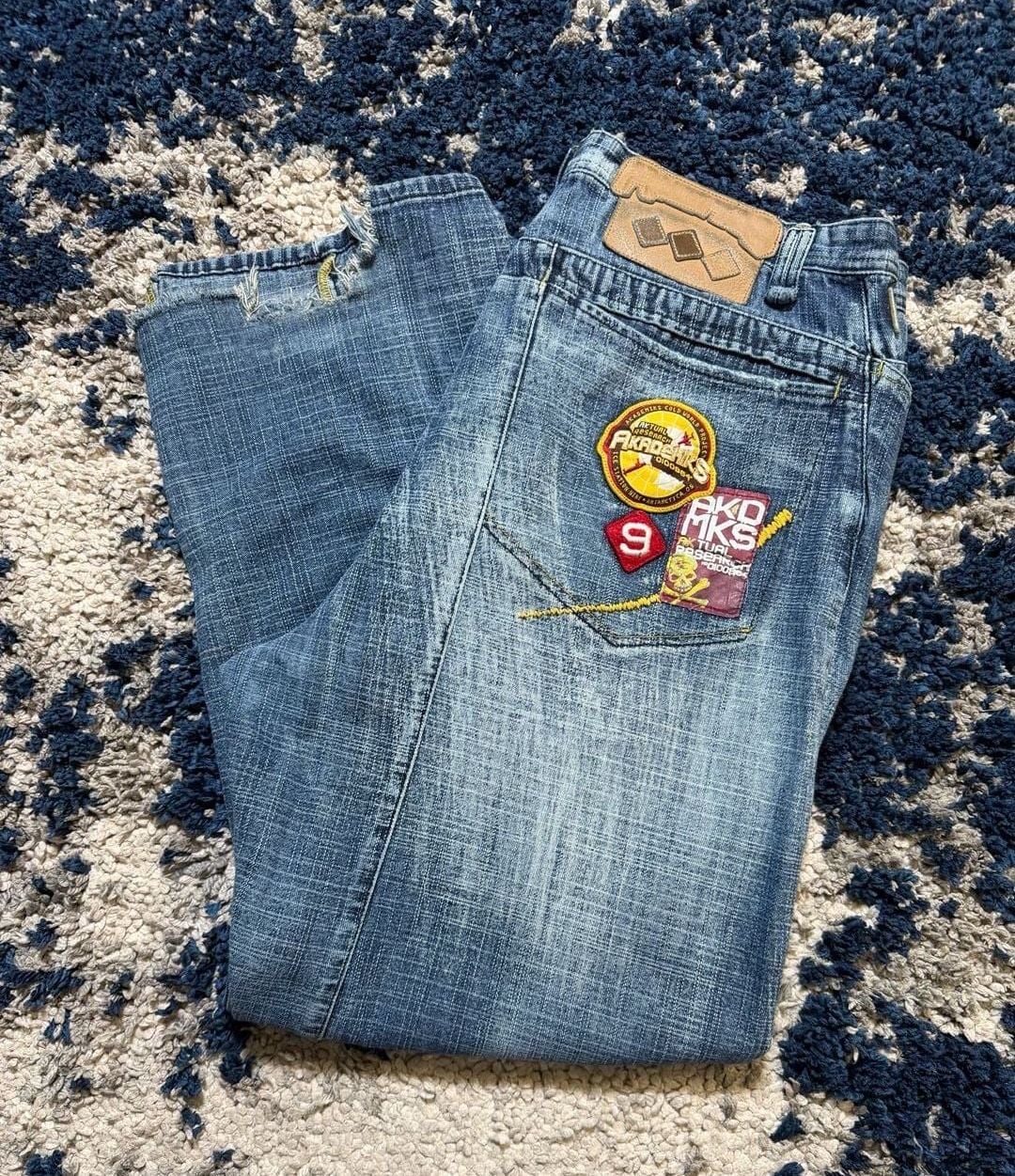 Akademiks Jeans Size 40 Blue Denim Y2K Patches Baggy 2