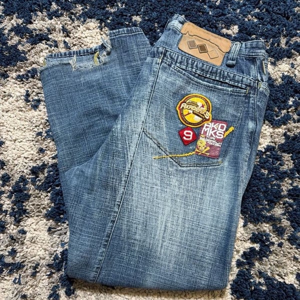 Akademiks Jeans Size 40 Blue Denim Y2K Patches Baggy