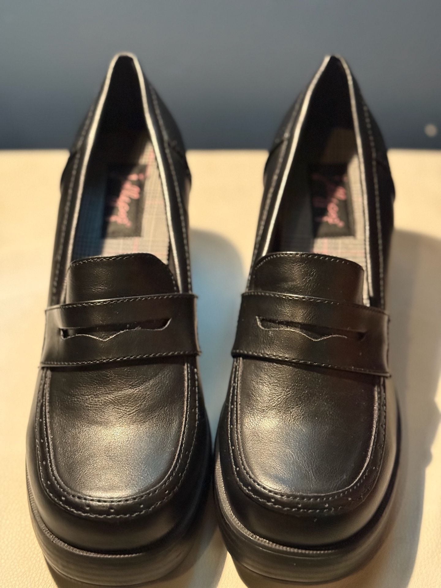 Women’s Black Jellypop Penny Loafers Chunky Platform Heels Preppy Y2K Career Shoes size 10 2