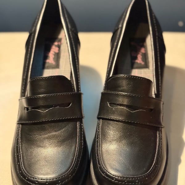 Women’s Black Jellypop Penny Loafers Chunky Platform Heels Preppy Y2K Career Shoes size 10