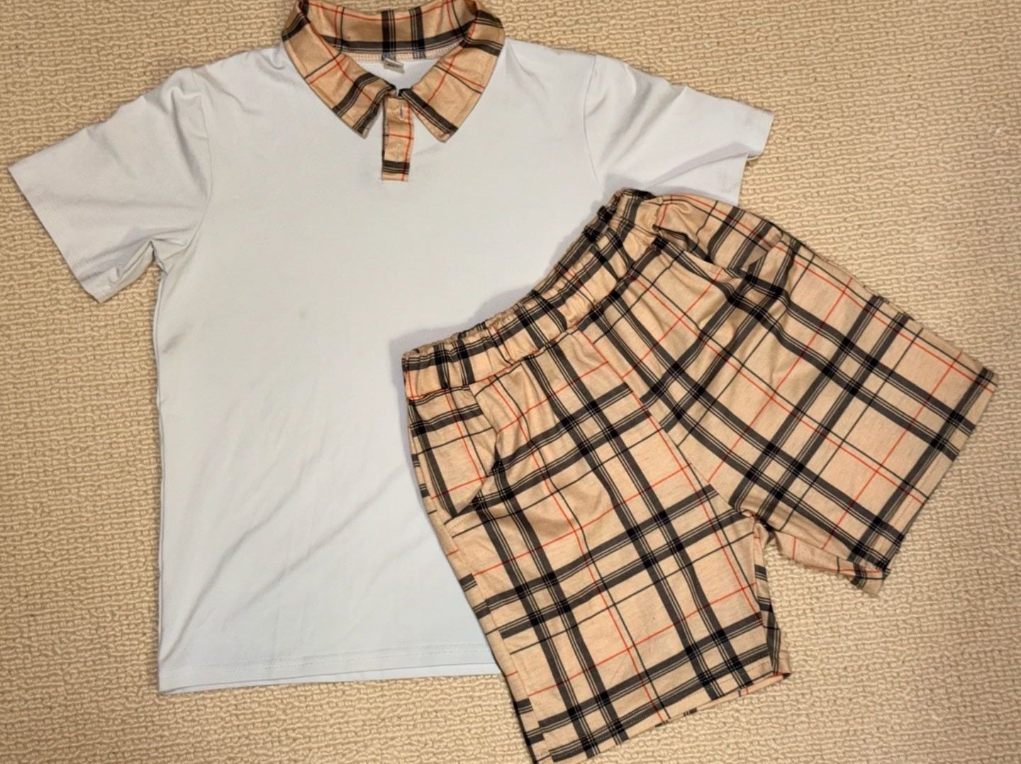 Unbranded Plaid Polo Shirt and Shorts Set 1
