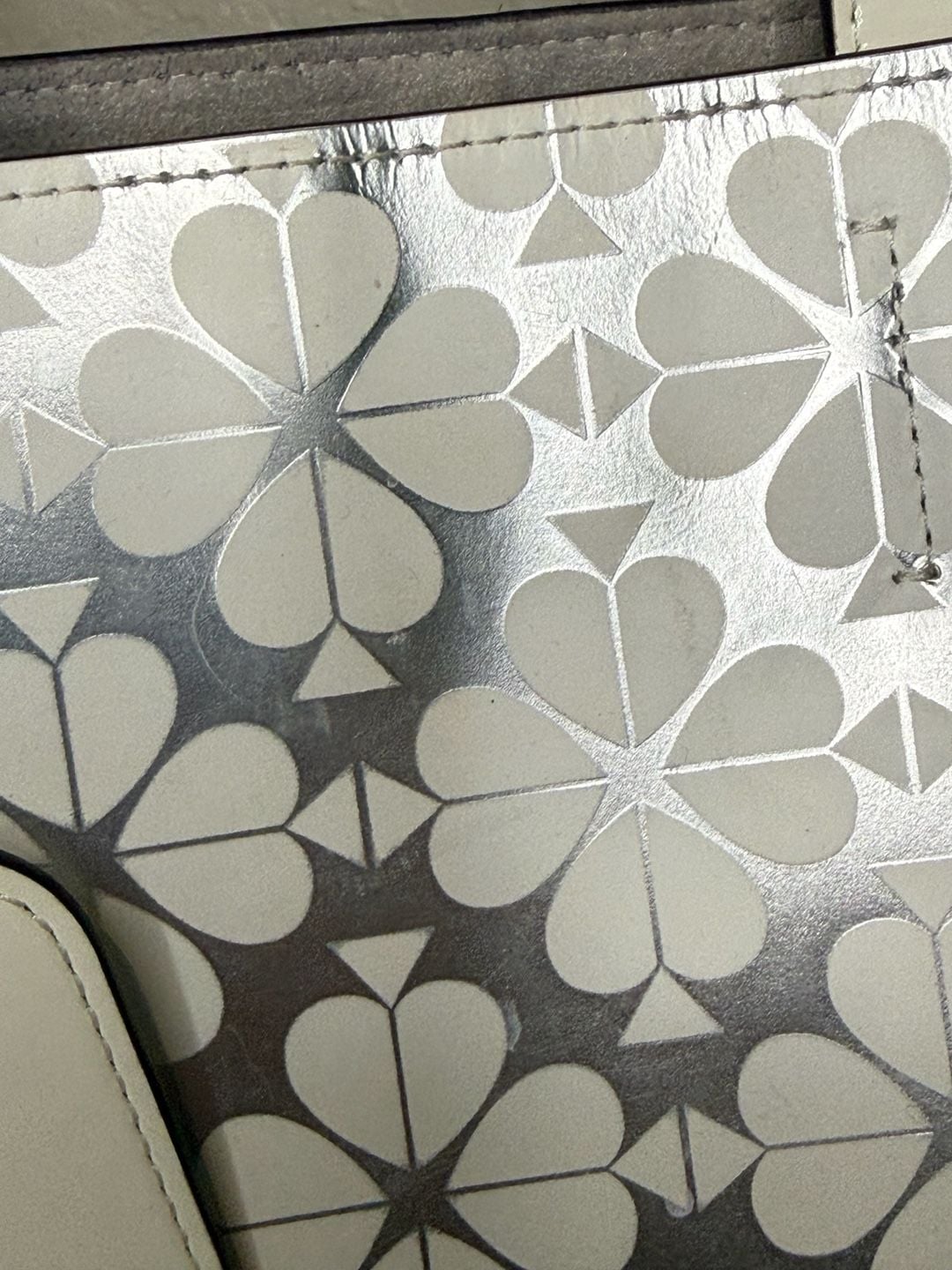 Kate Spade Sam Spade Flower Jacquard Medium Satchel Silver White Tote 8