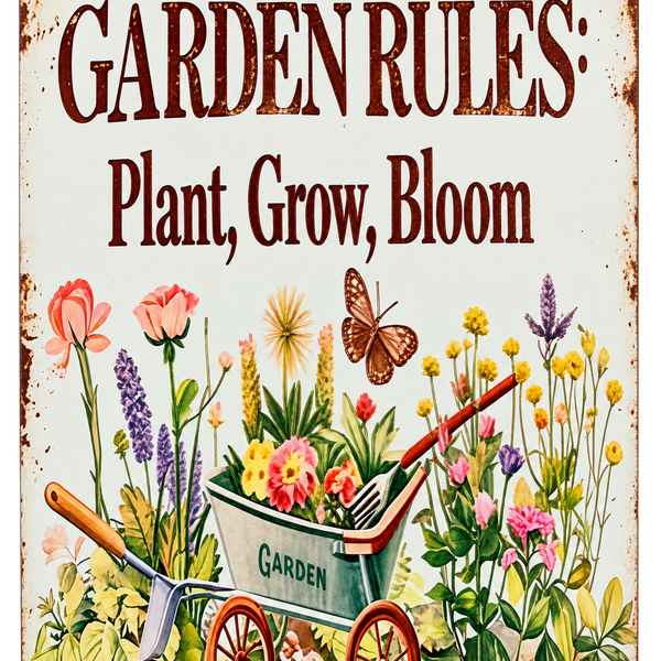 Garden Rules Plant Grow Bloom Metal Sign 8x12 Vintage Floral Wall Decor