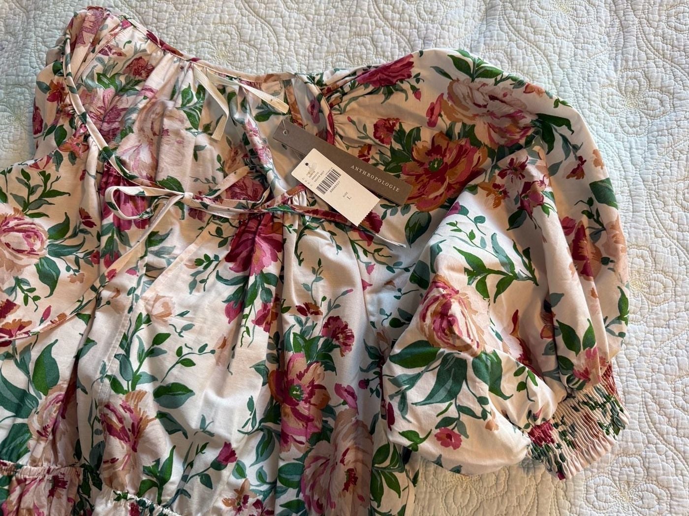 Anthropologie The Somerset Maxi Dress Size L Neutral Motif Floral 2