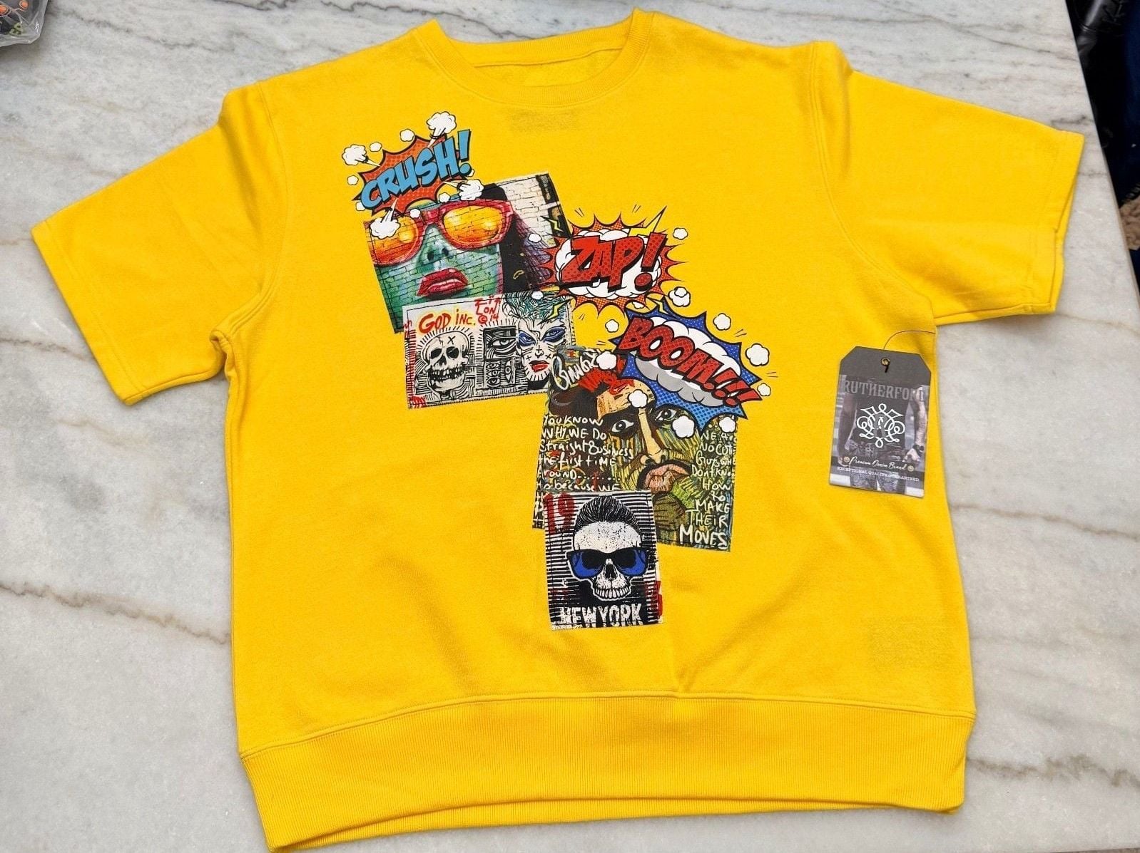 Rutherford Yellow Graphic Sweatshirt with Pop Art Print, Size L 2