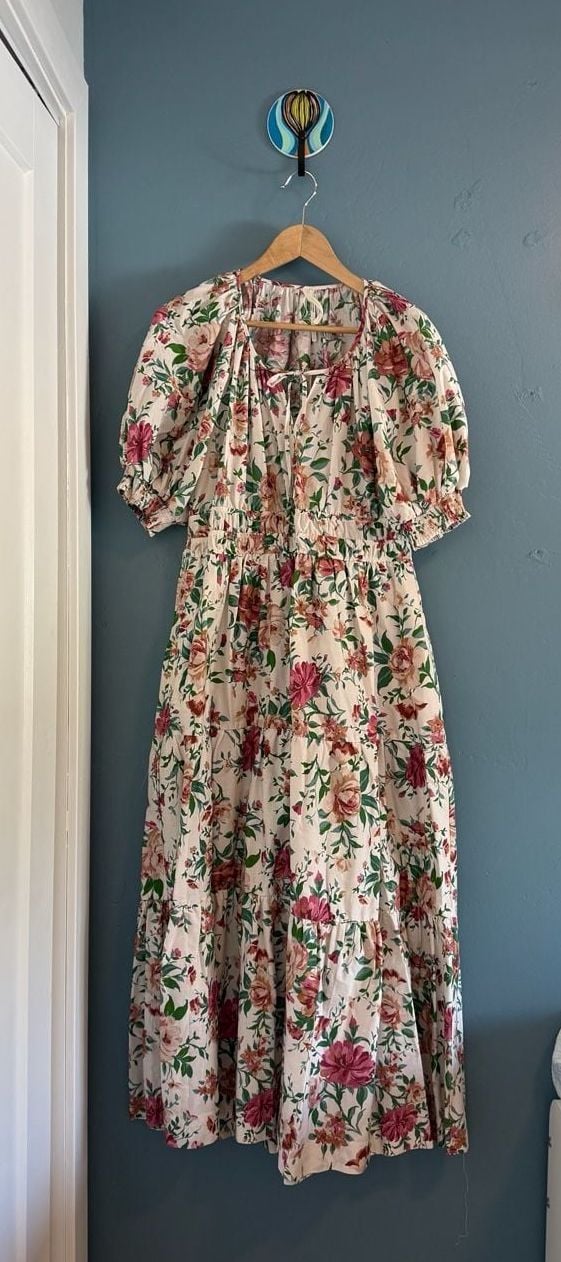 Anthropologie The Somerset Maxi Dress Size L Neutral Motif Floral 3