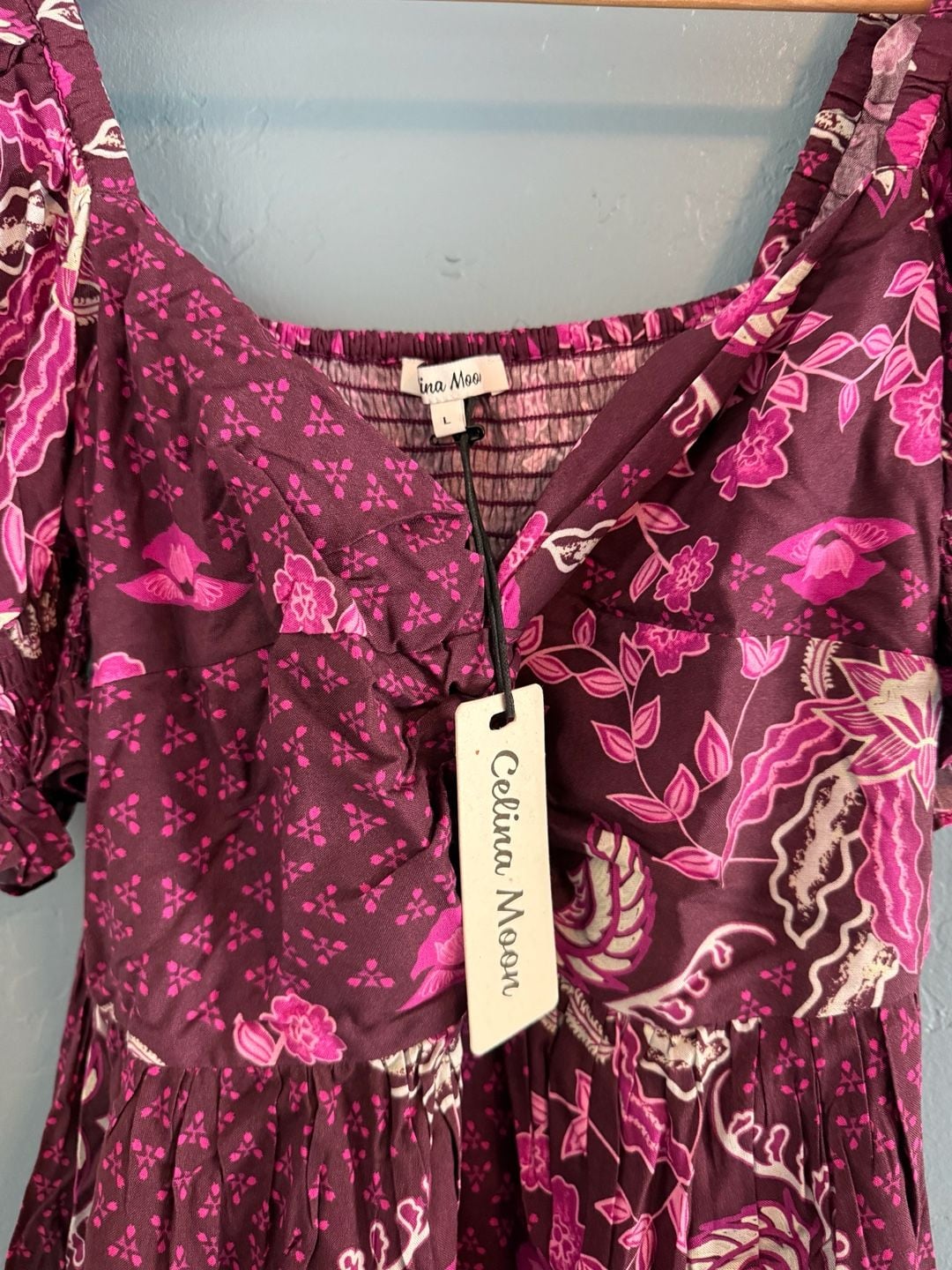 Celina Moon Floral Midi Dress Size L Purple Maxi Boho 4