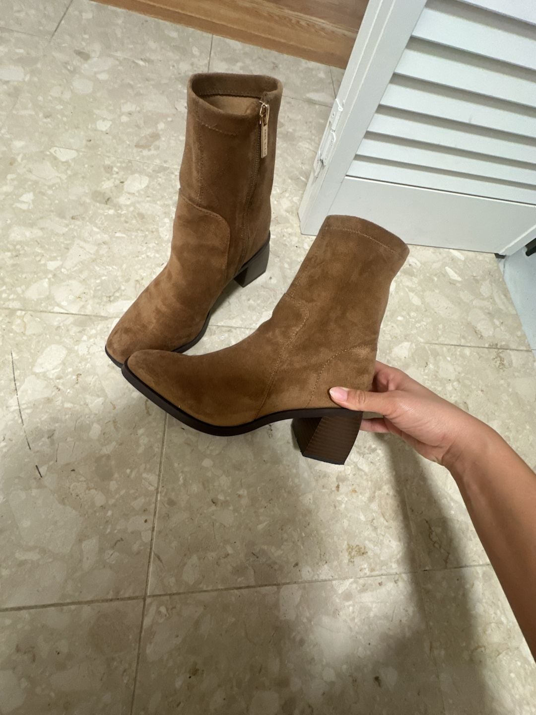 Anne Klein Ankle Boot Size 8.5 Brown Suede Block Heel 3