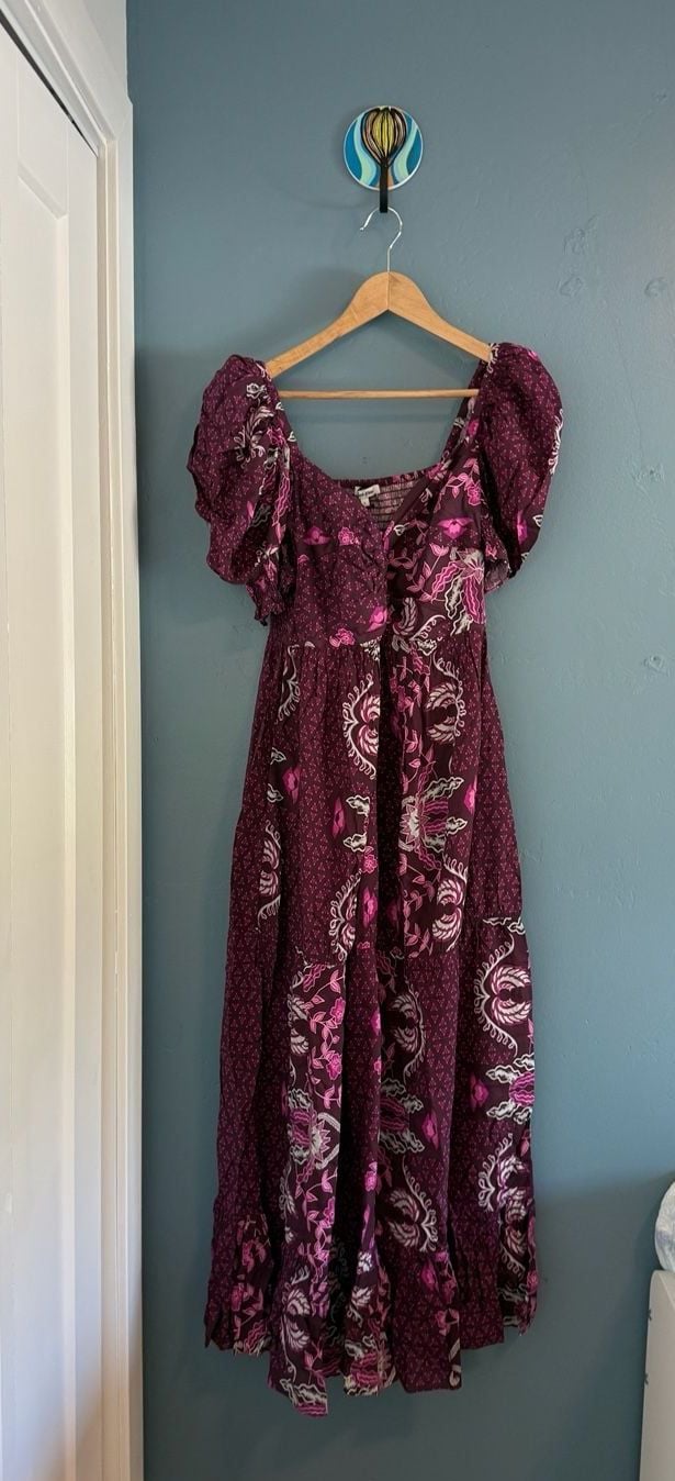 Celina Moon Floral Midi Dress Size L Purple Maxi Boho 2