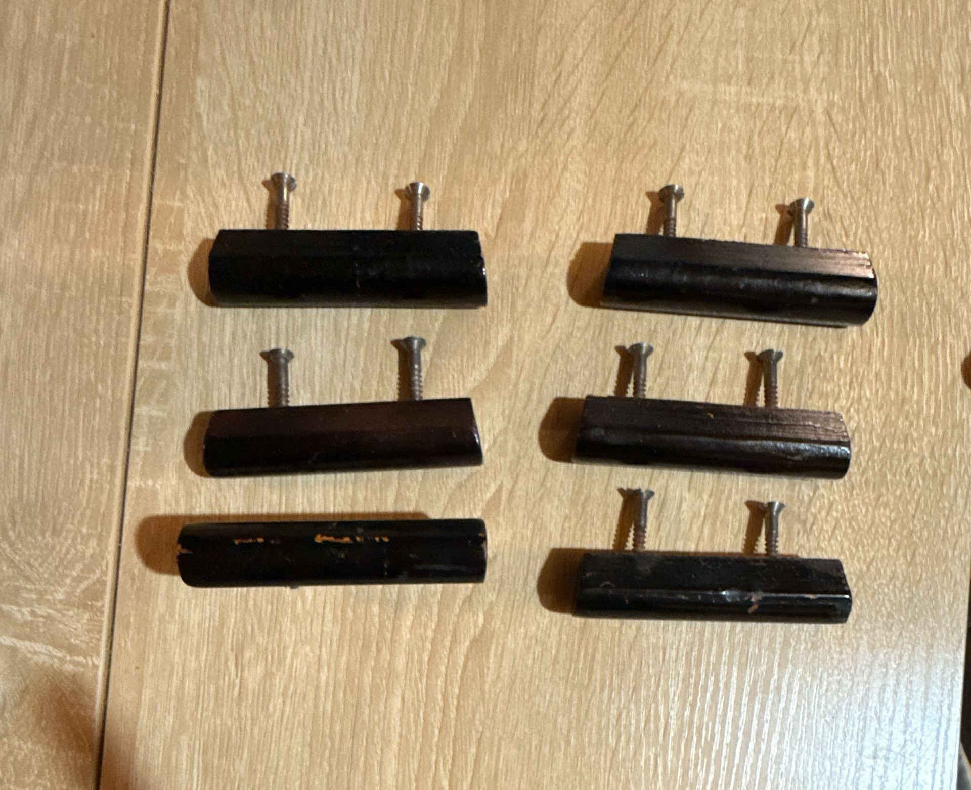 Vintage Bakelite Cabinet Handles Drawer Pulls Set of 6 Brown Mid Century 1