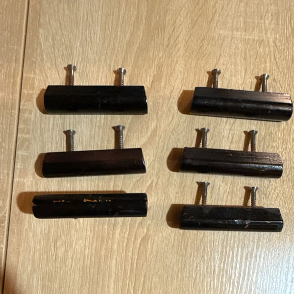 Vintage Bakelite Cabinet Handles Drawer Pulls Set of 6 Brown Mid Century