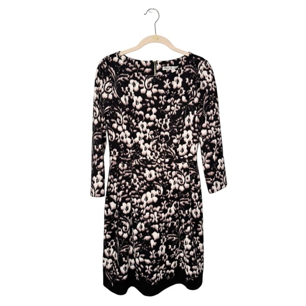 Eliza J Floral Knit Size 6 Black Cream Fit Flare Dress SZ 6
