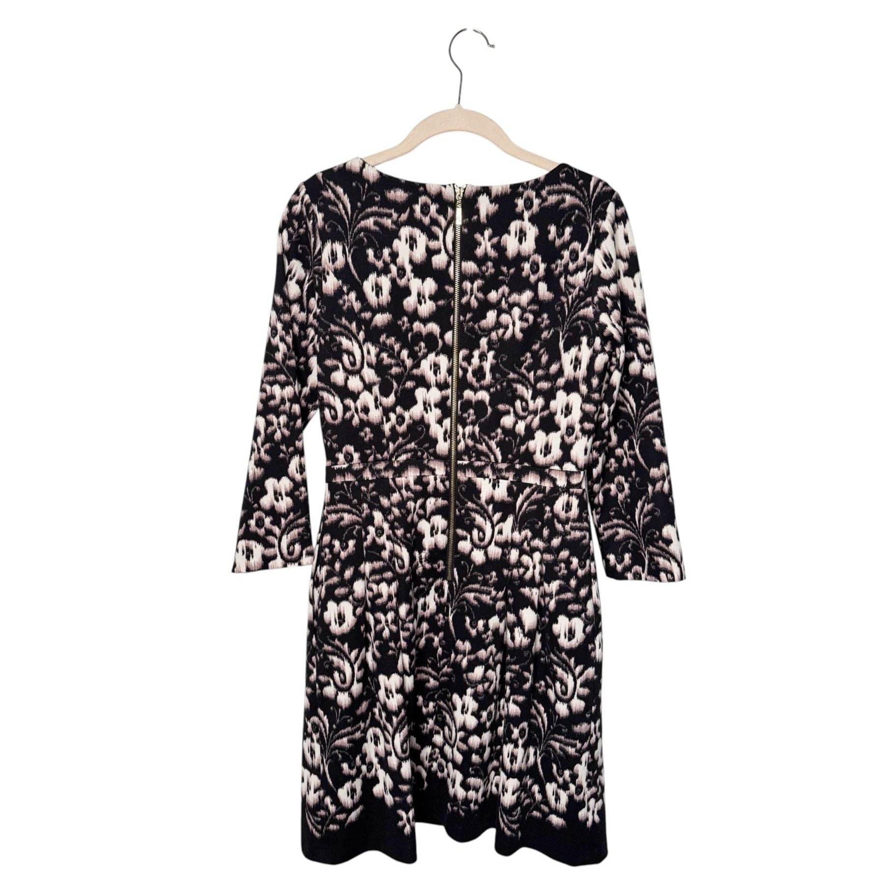 Eliza J Floral Knit Size 6 Black Cream Fit Flare Dress SZ 6 3