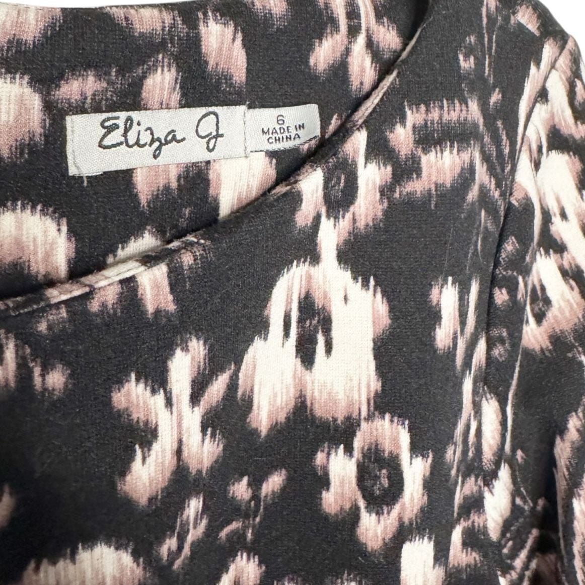 Eliza J Floral Knit Size 6 Black Cream Fit Flare Dress SZ 6 4
