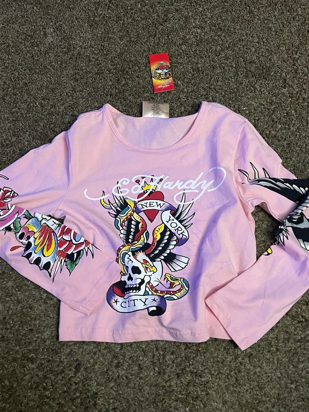Ed Hardy New York City Long Sleeve Top Large Pink 2