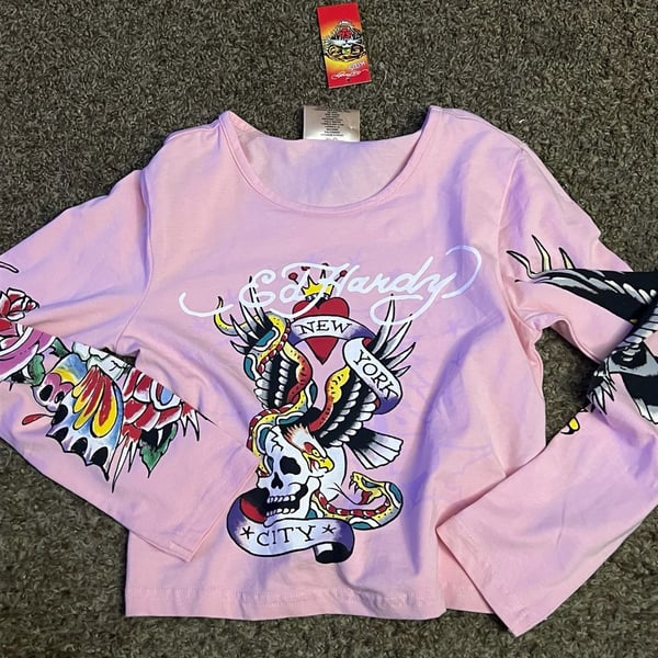 Ed Hardy New York City Long Sleeve Top Large Pink
