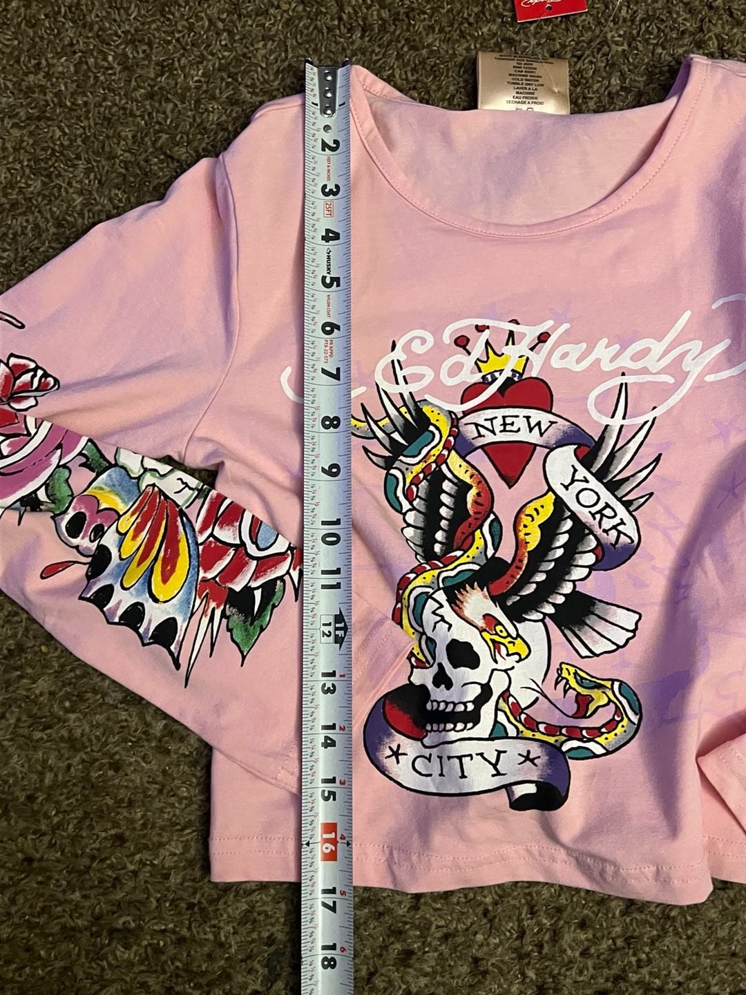 Ed Hardy New York City Long Sleeve Top Large Pink 5