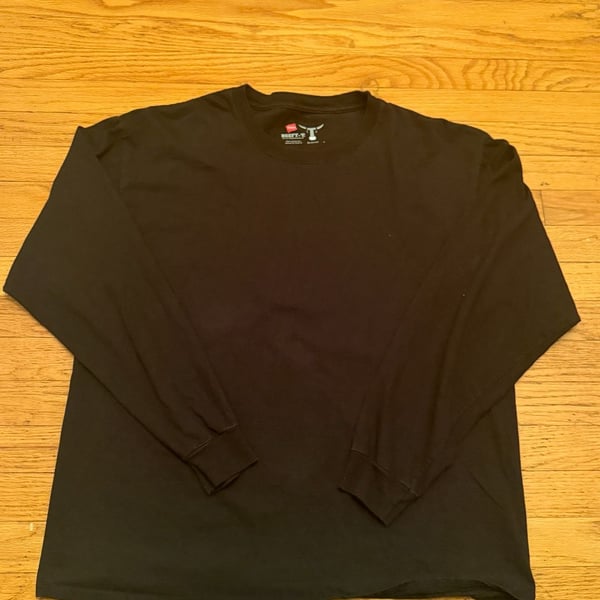 Hanes Beefy-T Long Sleeve T-Shirt Size XL Black Cotton Crewneck