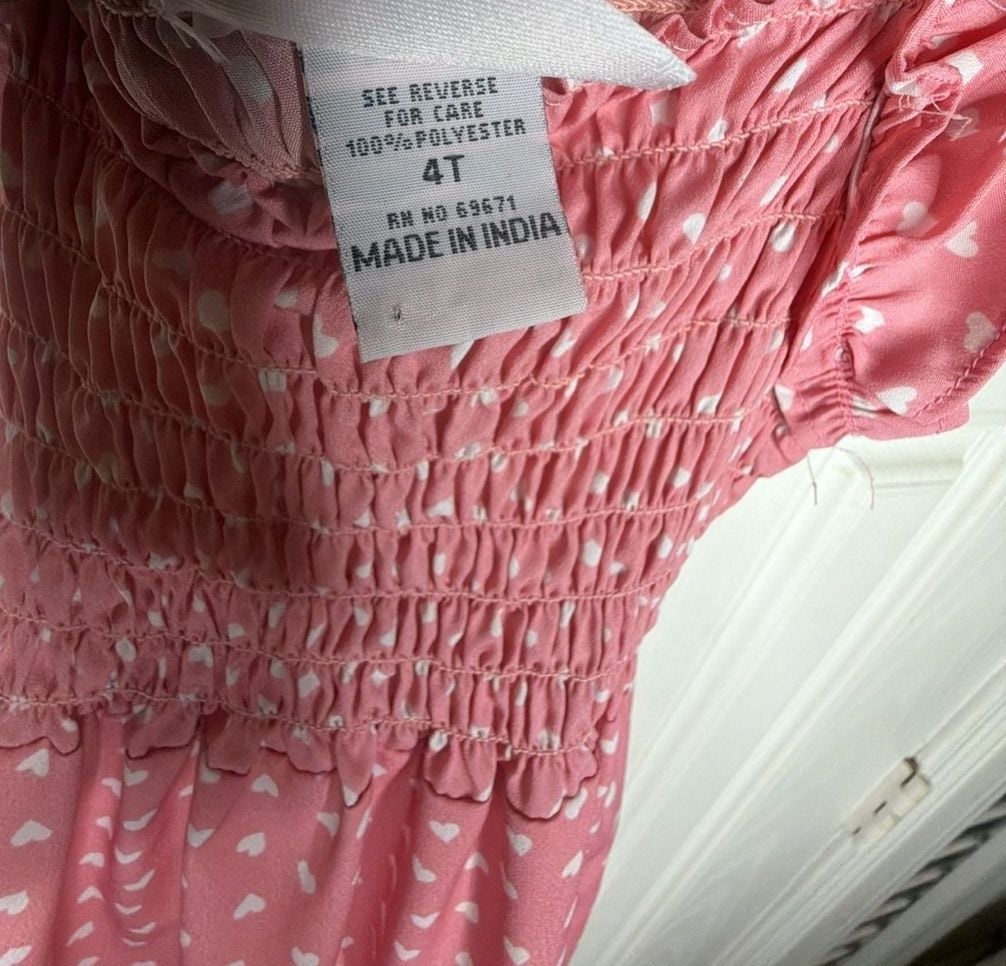 Girls Pink Smocked Short Sleeve Dress Size 4T Pink White Hearts 4
