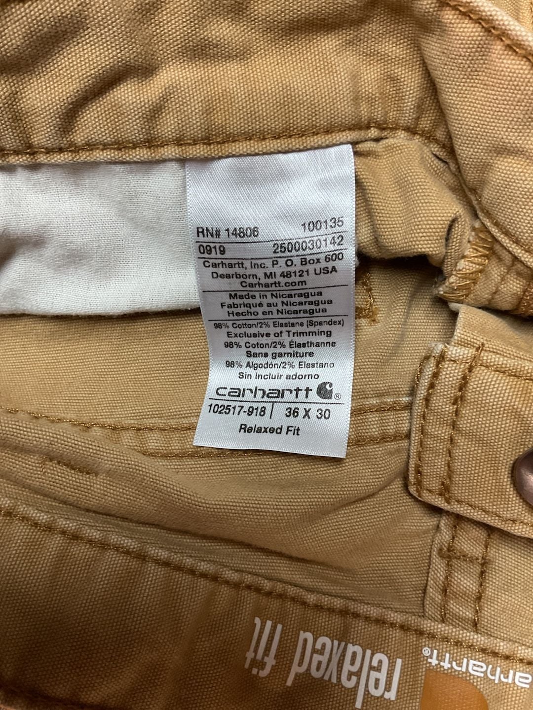Carhartt 102517 Rugged Flex Pant Size 36x30 Brown Canvas Relaxed Fit 3
