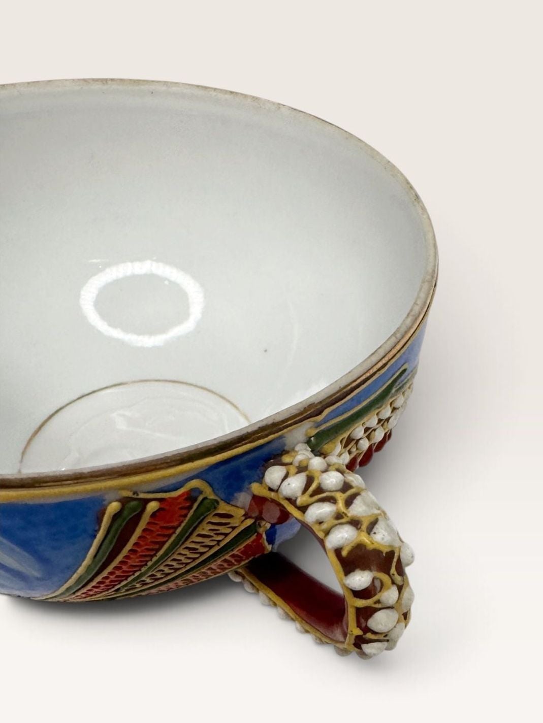 Vintage Japanese Moriage Dragonware Blue Lithophane Geisha Teacup and Saucer Set 5