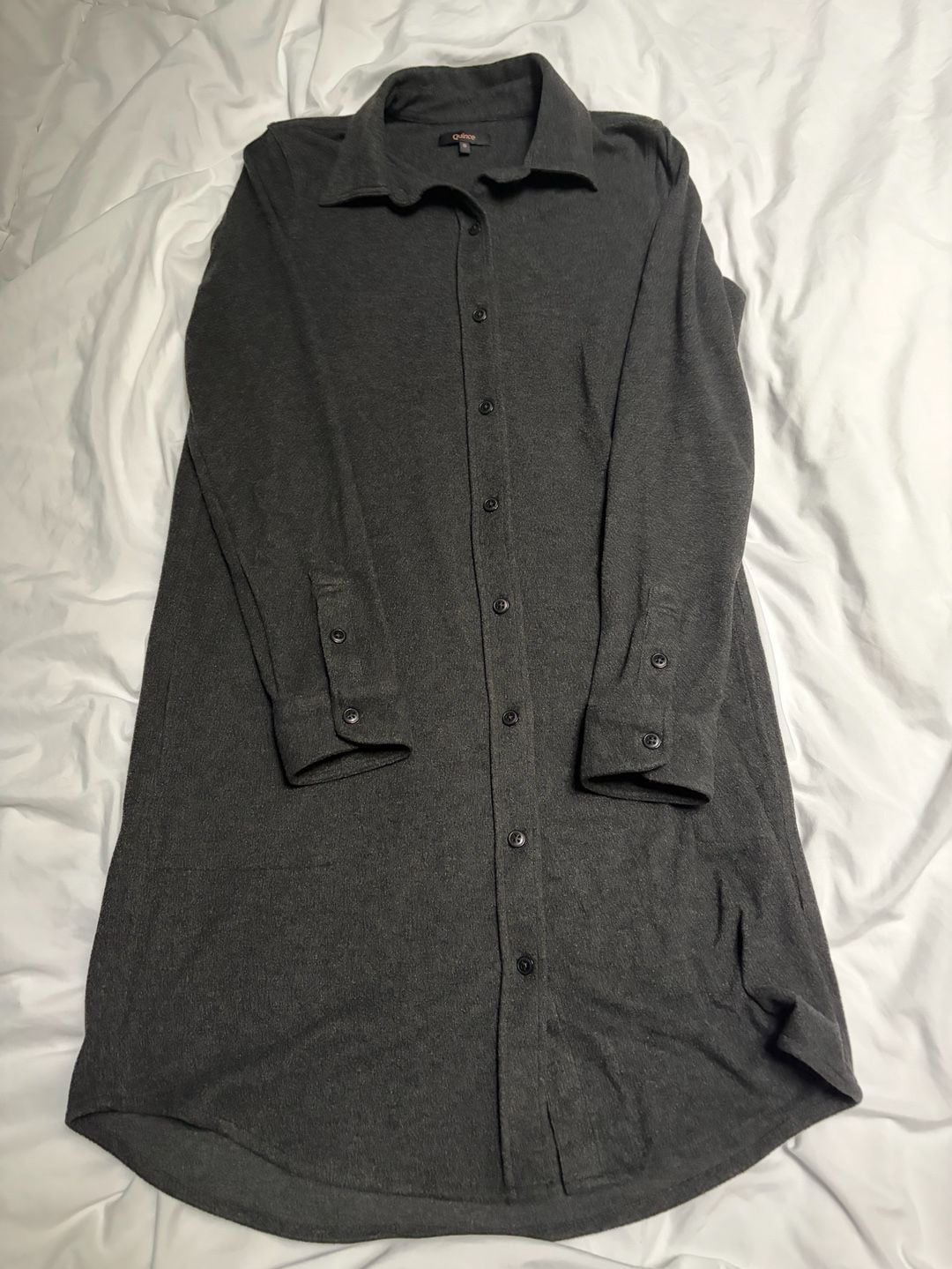 Quince Stretch Sweater Fleece Shirt Dress Size S Black 2
