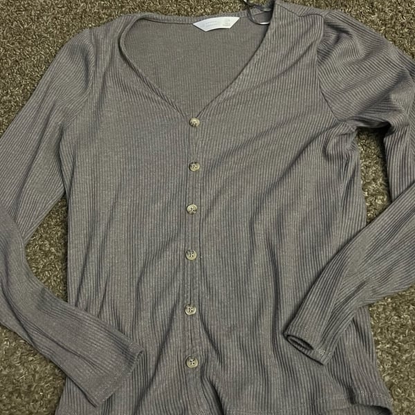 Lauren Conrad Ribbed V-Neck Cardigan Size S Gray