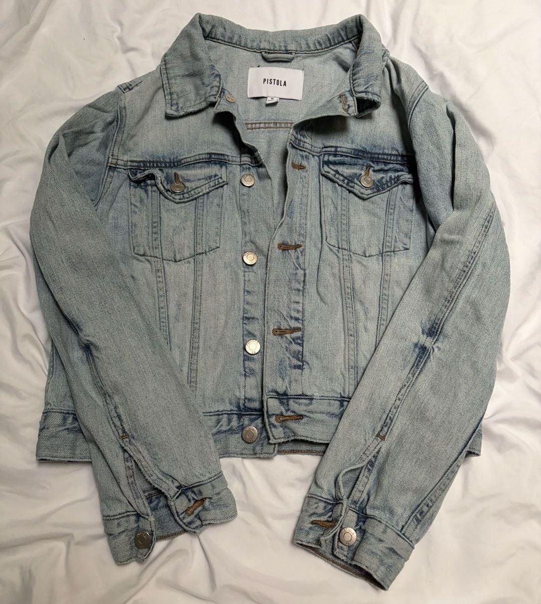 Pistola Denim Jacket Size M Light Wash Cropped 2